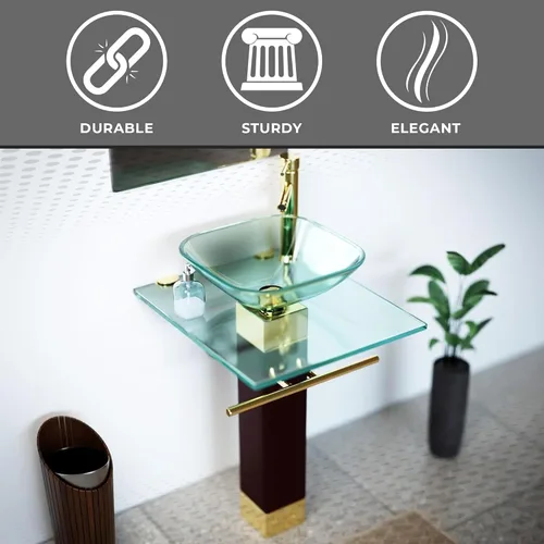 Miniatura 6 de Renovators Supply Manufacturing Bohemia Combo de Lavabo de Pedestal de Vidrio Moderno Encimera de Vidrio Templado Cristalino Transparente Tocador