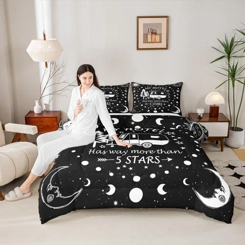 Miniatura 62 de Juego de Edredón para Acampar Feliz para Niños Tamaño Individual, Juego de Ropa de Cama Rústica de Aventura de Granja y Cabaña, Decoración