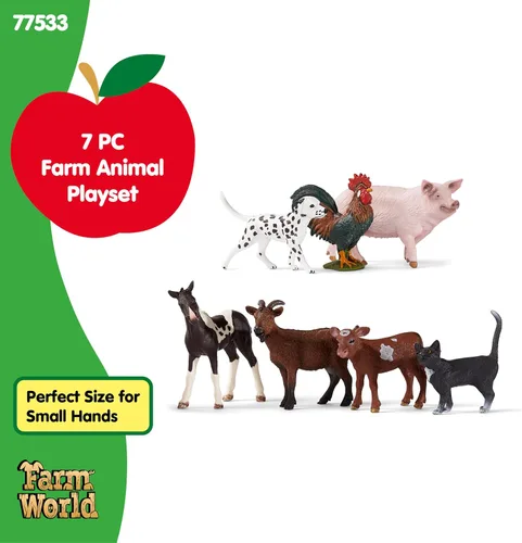 Miniatura 5 de Schleich Farm World - Juego de 7 piezas de animales de granja con juguetes de perro, gato, cerdo, cabra, gallo, caballo bebé y vaca - Figuras