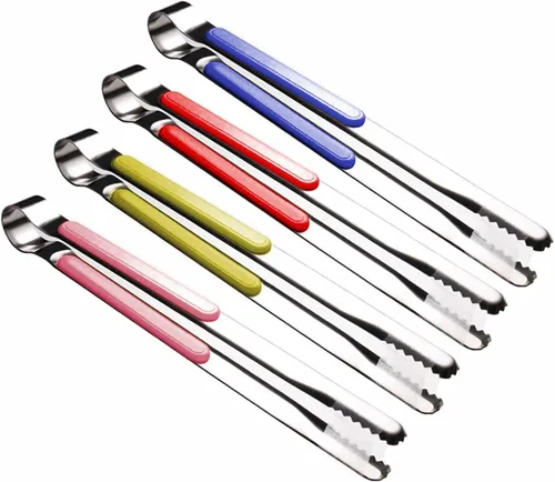 4 pinzas de cocina de acero inoxidable para cocinar, pinzas de metal de 10 pulgadas con agarre cómodo antideslizante, antiadherentes, altamente