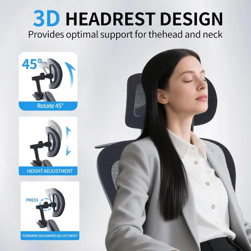 Miniatura 4 de Vigosit Silla de oficina ergonómica de malla, capacidad de 400 libras, silla de escritorio con respaldo alto con soporte lumbar ajustable, Negro