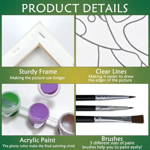 Miniatura 4 de Kit de Pintura en Lienzo de 8 x 10 pulgadas, Lienzo Predibujado para Pintar, Regalo de Cumpleaños, Kit de Pintura con Tema de Dama Elegante, DIY