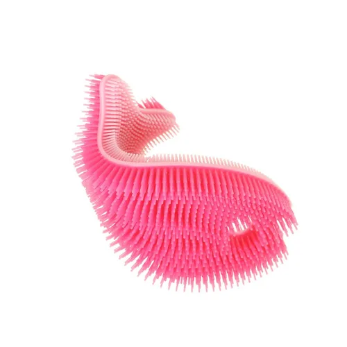 Innobaby, esponja exfoliante de baño inteligente de silicona antimicrobiana con forma de pez., Rosa claro/ fucsia