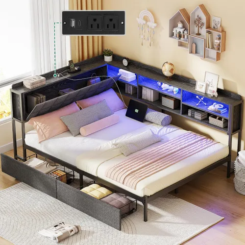 Miniatura 11 de YITAHOME Base de cama tamaño Queen, plataforma tapizada de terciopelo con cabecero, cama de nube suave con estribo, esquinas redondeadas, fácil Negro