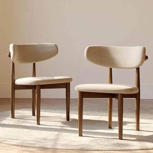 Miniatura 15 de POVISON Juego de 2 sillas de comedor modernas, sillas de comedor negras sin brazos con cojines de arpillera y madera de fresno de color nogal