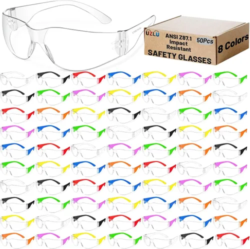 Miniatura 9 de 50 lentes de seguridad unisex a granel de 8 colores transparentes con ANSI Z87.1, resistentes a impactos y arañazos, lentes de sol de seguridad