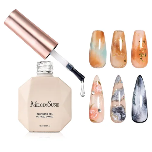 Miniatura 9 de MelodySusie Juego de 2 piezas de gel floreciente transparente y capa superior para diseño de uñas, esmalte de uñas de gel UV acuarela mármol, gel