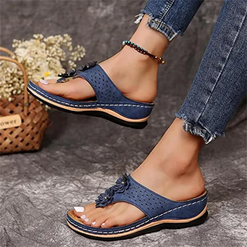 Miniatura 73 de Ladmiple Sandalias ortopédicas florales de moda 2023 con soporte de arco, zapatillas romanas casuales con puntera abierta