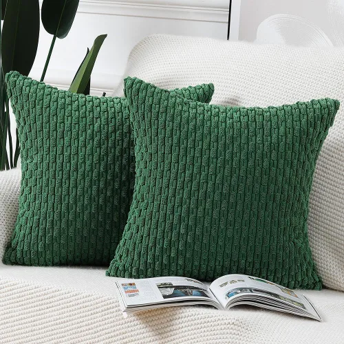 Miniatura 25 de MADIZZ Juego de 2 fundas de almohada decorativas de pana rayadas estilo boho, 22 x 22 pulgadas, verde oscuro suave, funda decorativa para cojín