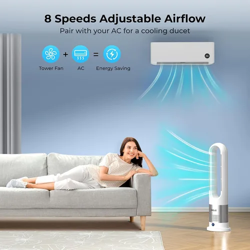 Miniatura 3 de Combo de calentador y ventilador sin aspas, calentador de 26 pulgadas y ventilador enfriador con control remoto, protección contra