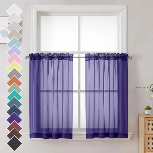 Miniatura 233 de OVZME - Cortinas traslúcidas blancas de 45 pulgadas de largo, 2 paneles, cortinas de gasa con bolsillo para barra para ventanas pequeñas, cada una