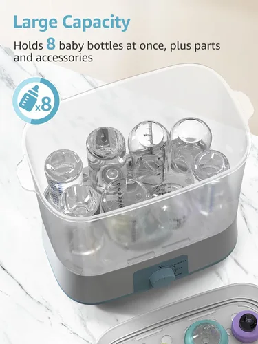 Miniatura 5 de Grownsy Esterilizador y secador de biberones ajustable 4 en 1 de gran capacidad, capacidad para 8 biberones, esterilizador eléctrico de vapor