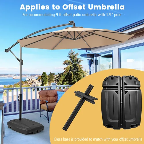 Miniatura 8 de Tangkula Base universal de sombrilla compensada, base resistente rellena de agua y arena con base cruzada y ruedas, soporte de paraguas con ruedas
