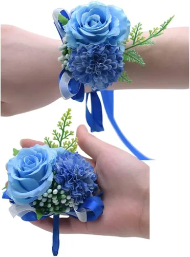 Miniatura 2 de Rikyo Juego de 2 ramilletes de muñeca de flores de rosas y flores de seda para novia y novio, decoración de pasteles y fiestas (verde negruzco)