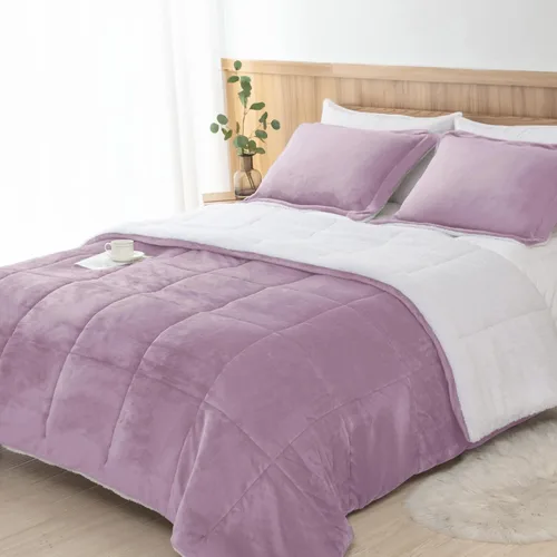 Miniatura 10 de Seward Park Juego de edredón Sherpa gris tamaño Twin XL, ropa de cama suave y cálida para todas las estaciones, manta de otoño de forro polar