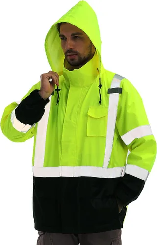 Miniatura 7 de sesafety Chaqueta de Lluvia de Alta Visibilidad, Trajes de Lluvia para Hombres Impermeables con Fondo Negro, Abrigos de Lluvia para Hombres