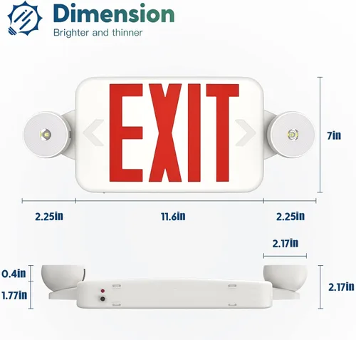 Miniatura 6 de FREELICHT Paquete de 2 letreros de salida con luces de emergencia, dos luces LED de emergencia ajustables con batería, señal de salida para negocios