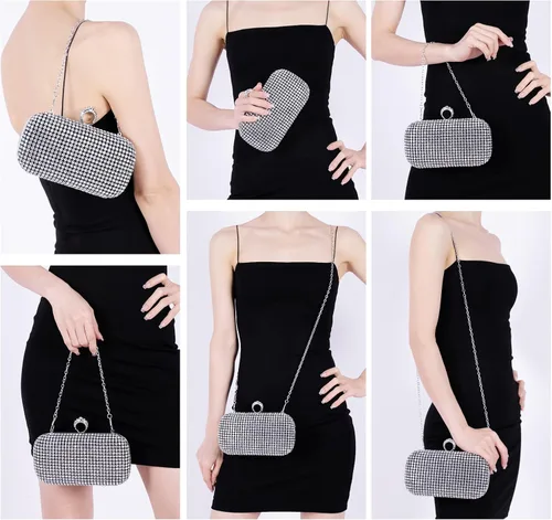 Miniatura 2 de Evevictor Bolso de mano de noche para mujer, bolso de noche brillante para cóctel, graduación, fiesta, bolso de noche pequeño de cristal para boda
