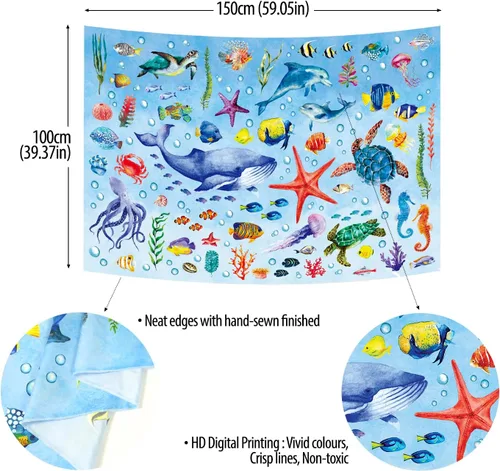Miniatura 4 de DECOWALL TP-010 - Tapiz de animales marinos de 60 x 40 pulgadas (59.1 in x 39.4 in), póster para niños, aprendizaje educativo, para colgar