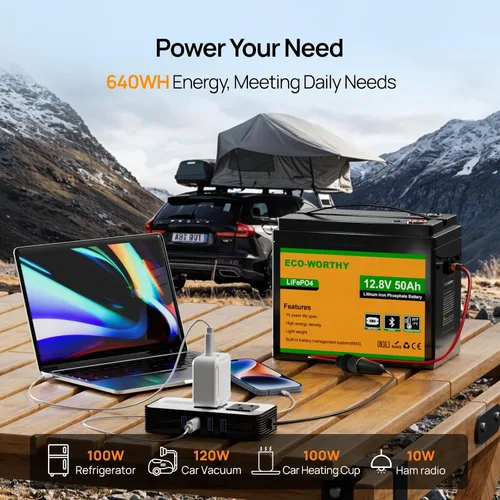 Miniatura 4 de ECO-WORTHY Batería de litio LiFePO4 de 12V 50Ah con interfaz XT60, Bluetooth 5.0, protección a baja temperatura, se conecta al inversor de energía