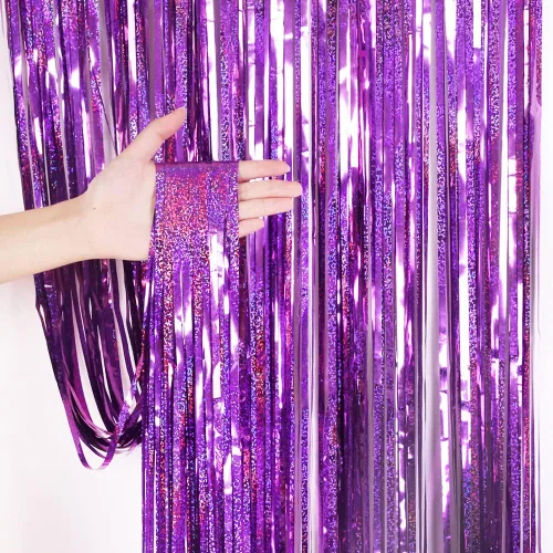 Miniatura 14 de Paquete de 3 cortinas con flecos para decoración de fiesta, cortinas de fondo de oropel para fiestas, cabina de fotos, bodas, graduaciones