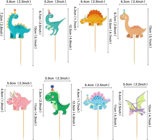 Miniatura 2 de Ercadio Paquete de 32 adornos para cupcakes de dinosaurios de dibujos animados, lindos dinosaurios para bebé, temática de dinosaurio, baby shower