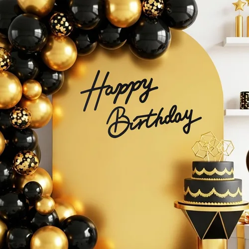 TONIFUL Cartel de feliz cumpleaños para telón de fondo, pancarta de fieltro negro, incluye pegamento de puntos, perfecto para telón de fondo de