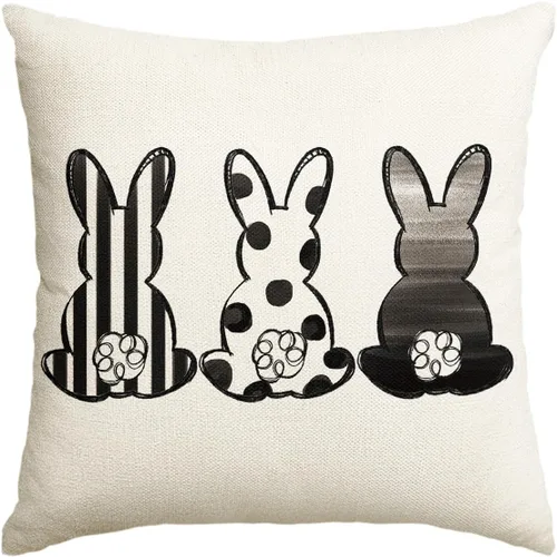 AVOIN colorlife Funda de cojín de Pascua en blanco y negro, 18 x 18 pulgadas, decoración para sofá y fiesta de primavera