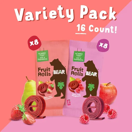Miniatura 6 de BEAR Rollos de fruta real, paquete variado, 16 unidades (2 rollos por paquete)