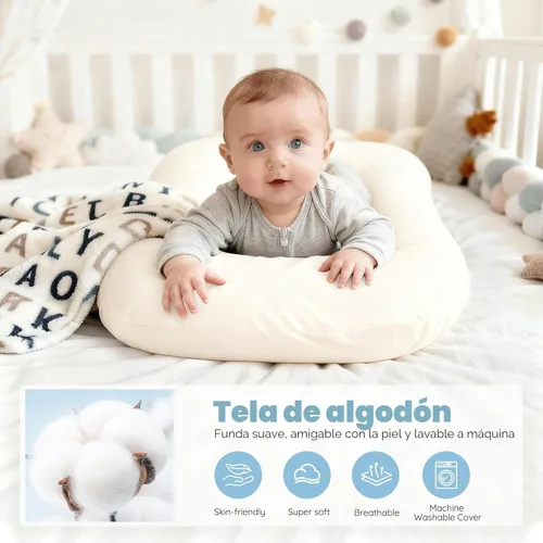 Miniatura 3 de Tumbona y nido de arrullo para recién nacido de 0 a 24 meses, nido de bebé transpirable supervisado de algodón para recién nacido, regalos Blanco