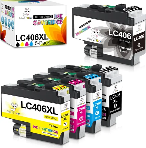 Miss Deer Paquete de 5 cartuchos de tinta LC406 de repuesto compatibles con Brother LC406XL para MFC-J4335DW MFC-J4345DW MFC-J4345DW MFC-J4535DW