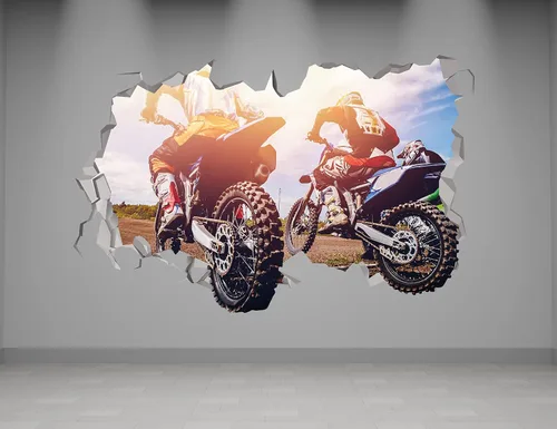 Miniatura 3 de Dirty Bike Cross Smash - Calcomanía de arte de pared roto de motocross, decoración de pared 3D, vinilo extraíble MR1155