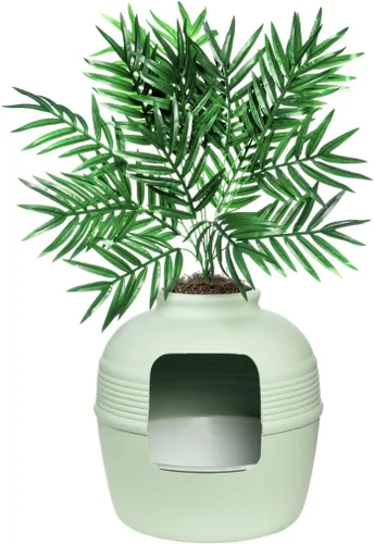 Miniatura 38 de Good Pet Stuff Caja de arena oculta para gatos con planta artificial, maceta redonda decorativa, filtro de carbón con ventilación para control