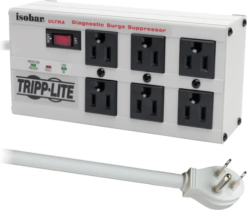 Miniatura 9 de Tripp lite Isobar Barra protectora con salida de 8 contactos contra sobretensiones, con cable de 25 pies, enchufe de ángulo recto para diagnóstico