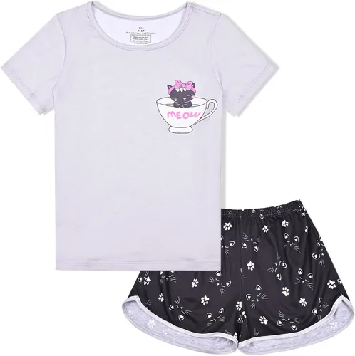 Miniatura 28 de QPANCY Pijamas de verano para niñas, conjuntos de pijamas de manga corta para dormir de verano