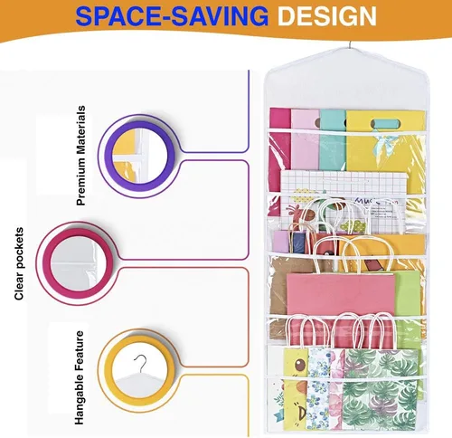 Miniatura 3 de ProPik Organizador de Almacenamiento para Bolsas de Regalo Colgantes de Doble Cara con Múltiples Bolsillos Delanteros y Traseros - Organice Su Papel