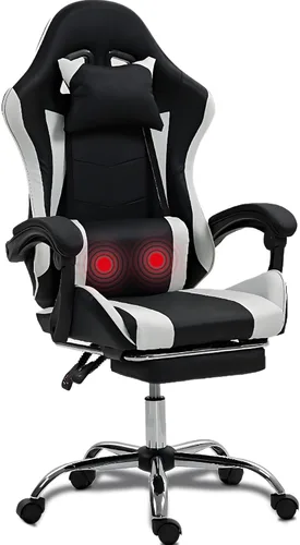 Miniatura 8 de Silla de masaje para juegos con reposapiés, silla ergonómica de videojuegos para adultos y niños, reposacabezas ajustable y soporte lumbar