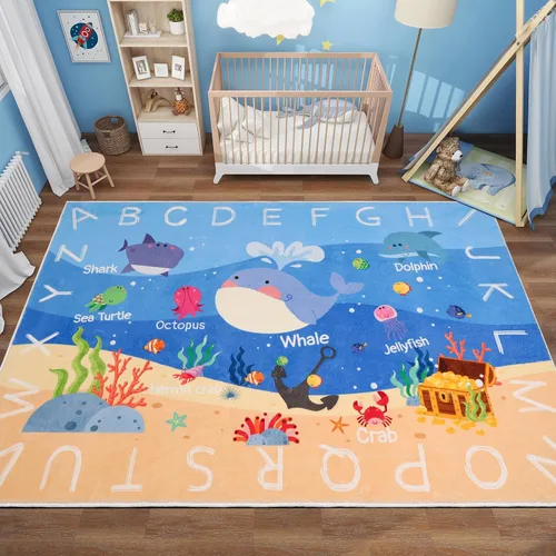 Alfombras infantiles para sala de juegos, 3 pies 3 pulgadas x 4 pies 11 pulgadas, alfombra antideslizante para niños, alfombra educativa lavable
