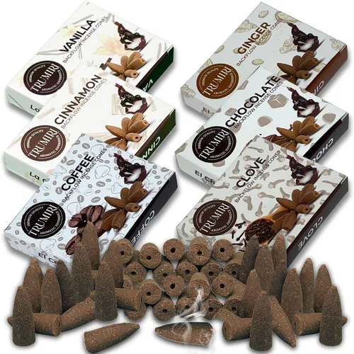 Gourmet – Conos de incienso de reflujo para cascada – Conos de incienso perfumados – Canela, vainilla, café, chocolate, clavo, jengibre – Inciensos