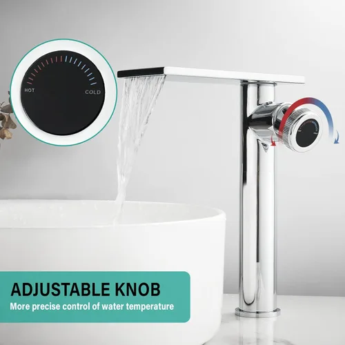 Miniatura 5 de becola Grifo de baño cromado moderno, grifo alto de cascada para lavabo de baño, grifo mezclador de lavabo frío y caliente de un solo agujero, grifo