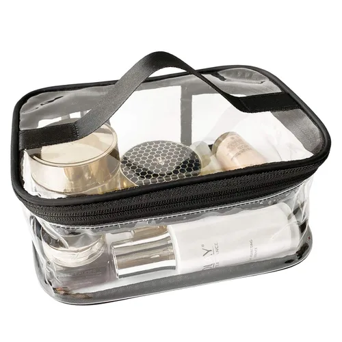 Miniatura 2 de Paquete de 2 neceseres de maquillaje, bolsa transparente para cosméticos, portátil, impermeable, transparente, para viajes, almacenamiento grande