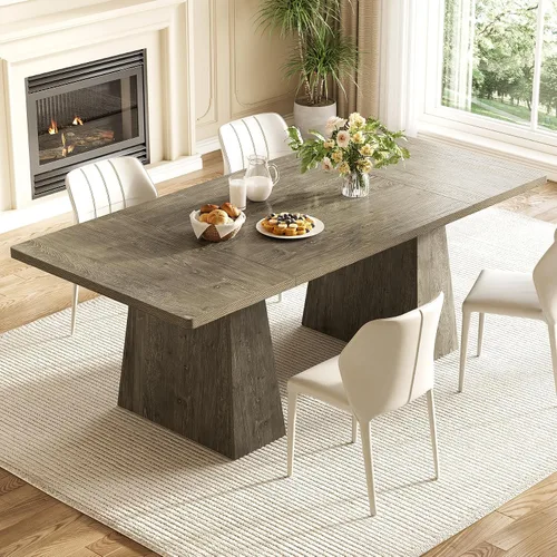 Miniatura 8 de LITTLE TREE Mesa de comedor para 4-6 personas, mesa de madera, muebles rectangulares con patas resistentes, mesa de cocina moderna para el hogar