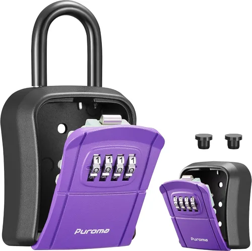 Miniatura 10 de Caja de seguridad con llave Puroma, caja de seguridad portátil con combinación, caja de almacenamiento de llaves para pared para llaves de casa, Gris