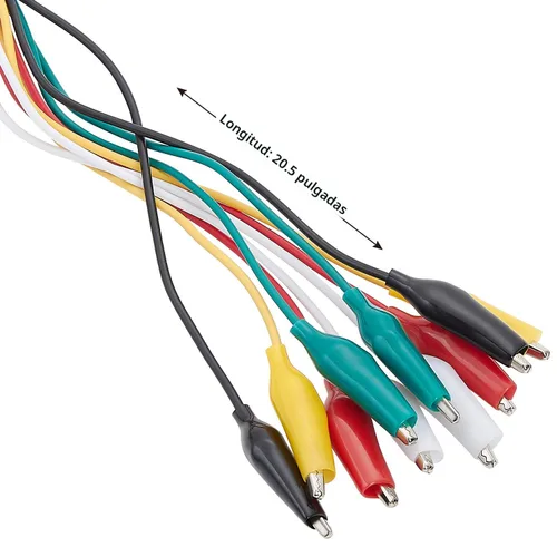 Miniatura 2 de WGGE WG-026 Juego de cables de prueba de 10 piezas y 5 colores y clips de cocodrilo, cable de cobre de 20.5 pulgadas/22 AWG. Los clips soldados