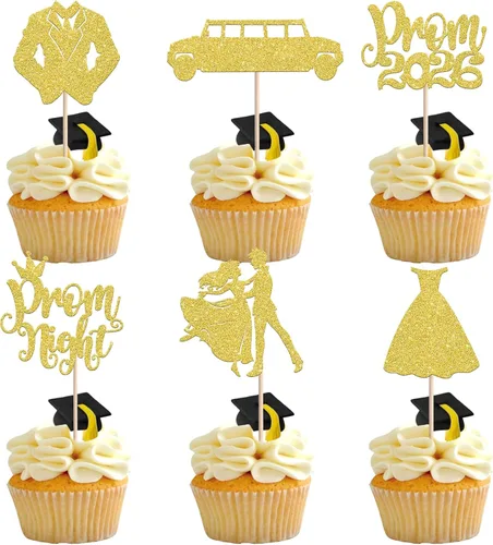 Miniatura 22 de 24 piezas de decoración de cupcakes de graduación para fiesta 2026, selecciones de cupcakes de noche de graduación 2026, decoraciones para pasteles