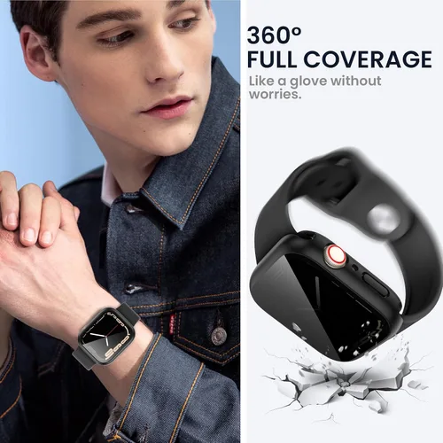 Miniatura 5 de Tensea (2 en 1) Funda protectora de pantalla impermeable para Apple Watch de 45 mm Serie 9 8 7, iWatch cubierta protectora de PC con película
