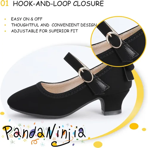 Miniatura 76 de PANDANINJIA Vestido de jada para niñas y niños pequeños, zapatos de princesa Mary Jane con tacones con lazo para fiesta, boda, boda