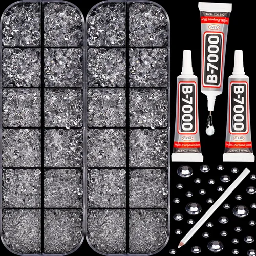 Miniatura 12 de 11000 piezas de diamantes de imitación con parte trasera plana de 2/3/4/5 mm en negro con pegamento para bordado, ropa, manualidades, zapatos, arte