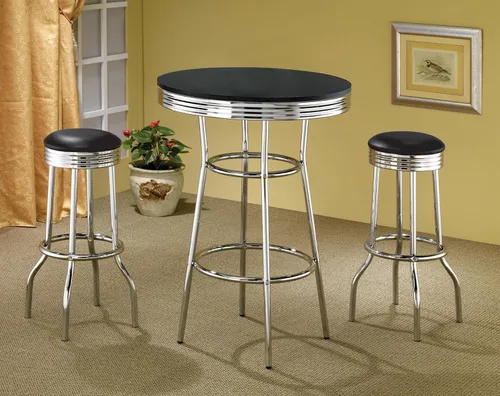 Miniatura 2 de Coaster Home Furnishings - Retro años 50 - Juego de bar de 3 piezas - Metal y laminado - Mesa redonda, taburetes de bar giratorios, patas cromadas