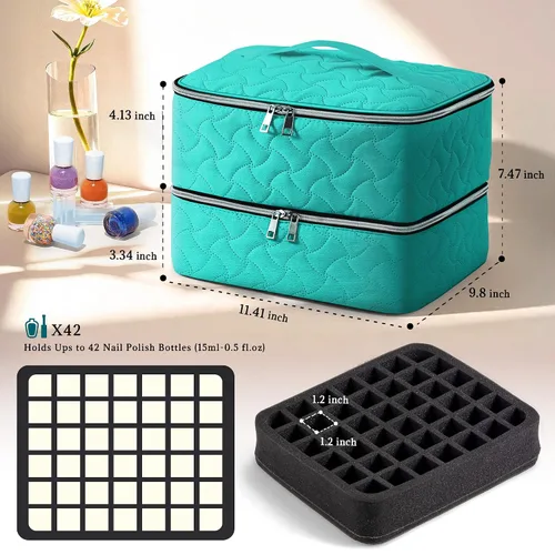 Miniatura 7 de DreamGenius Estuche organizador de esmalte de uñas con capacidad para 42 botellas, bolsa portátil de almacenamiento de esmalte de uñas de doble capa